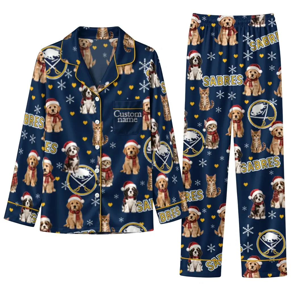 Buffalo Sabres Long Pajama Set Personalized Animal Scatter Navy Blue Best Selling Buffalo Sabres Long Pajama Set Personalized Animal Scatter Navy Blue Best Selling