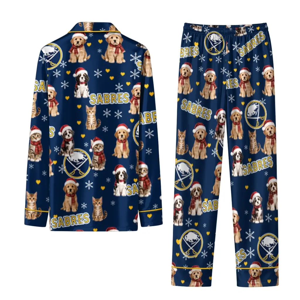 Buffalo Sabres Long Pajama Set Personalized Animal Scatter Navy Blue Fashion Forward Buffalo Sabres Long Pajama Set Personalized Animal Scatter Navy Blue Fashion Forward