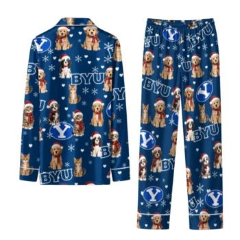 Byu Cougars Long Pajama Set Personalized Animal Scatter Blue Fashion Forward