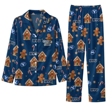 Byu Cougars Long Pajama Set Personalized Candy Scatter Blue Best Selling