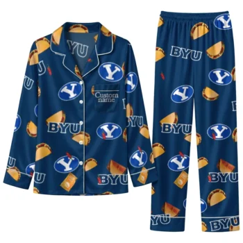 Byu Cougars Long Pajama Set Personalized Snack Scatter Blue Best Selling