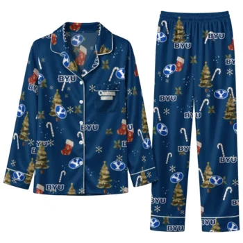 Byu Cougars Long Pajama Set Personalized Sprig Scatter Blue Best Selling