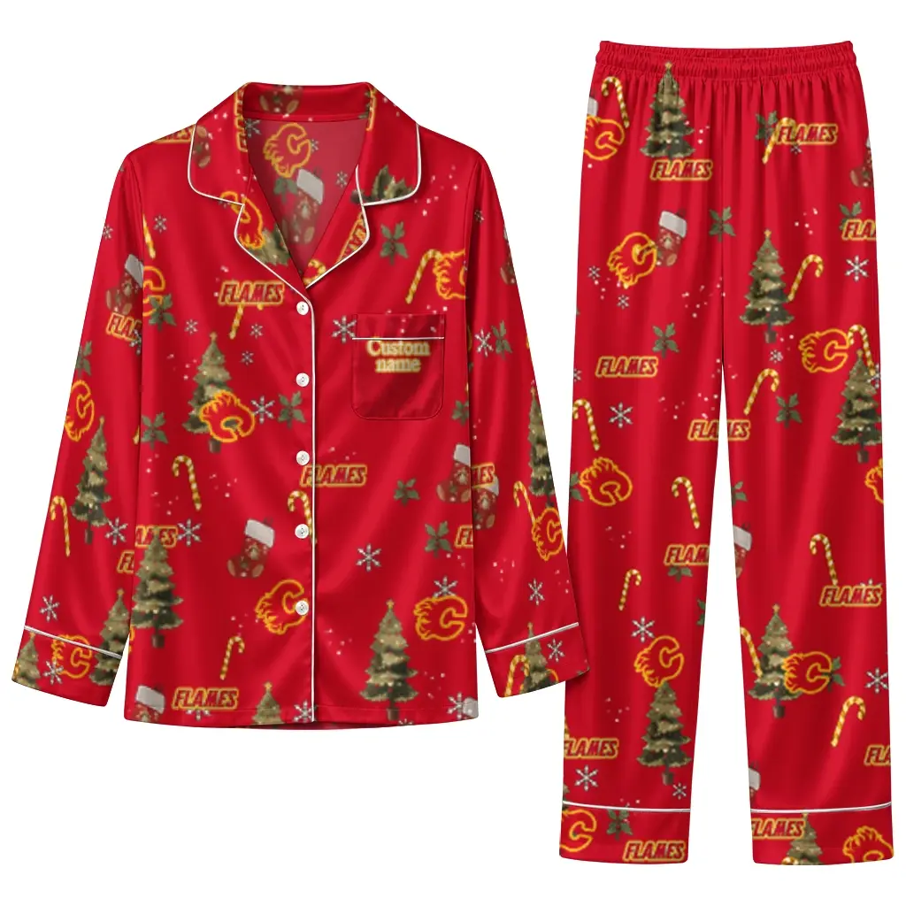 Calgary Flames Long Pajama Set Personalized Sprig Scatter Red Best Selling Calgary Flames Long Pajama Set Personalized Sprig Scatter Red Best Selling