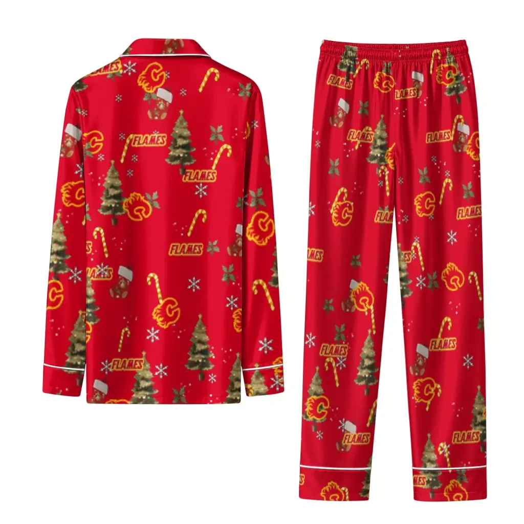 Calgary Flames Long Pajama Set Personalized Sprig Scatter Red Fashion Forward Calgary Flames Long Pajama Set Personalized Sprig Scatter Red Fashion Forward