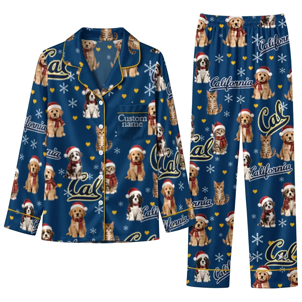 California Golden Bears Long Pajama Set Custom Animal Scatter Blue Best Selling California Golden Bears Long Pajama Set Custom Animal Scatter Blue Best Selling