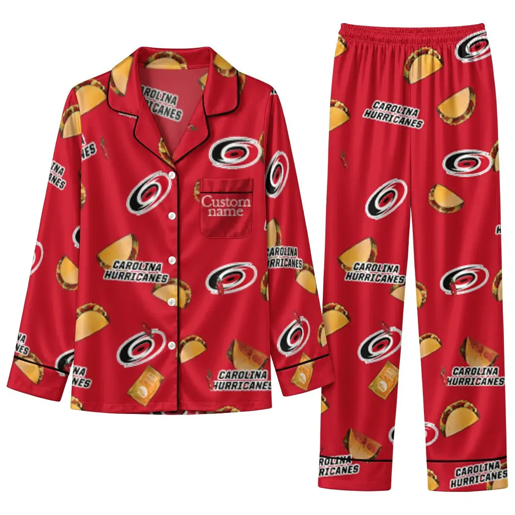 Carolina Hurricanes Long Pajama Set Personalized Snack Scatter Red Best Selling Carolina Hurricanes Long Pajama Set Personalized Snack Scatter Red Best Selling