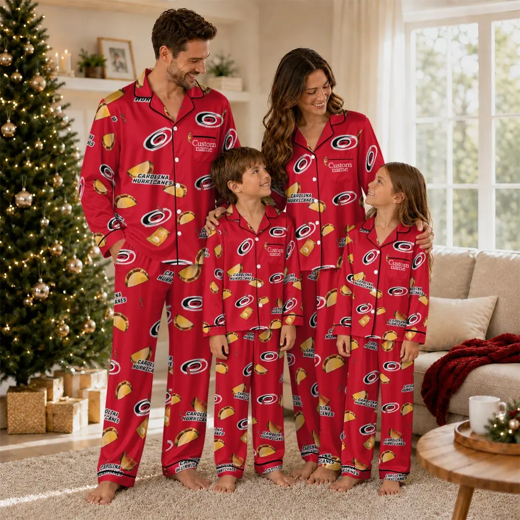 Carolina Hurricanes Long Pajama Set Personalized Snack Scatter Red Latest Model Carolina Hurricanes Long Pajama Set Personalized Snack Scatter Red Latest Model