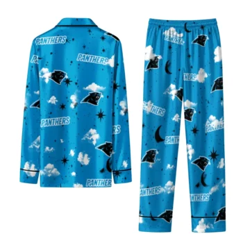 Carolina Panthers Long Pajama Set Custom Cloud Stars Blue Fashion Forward
