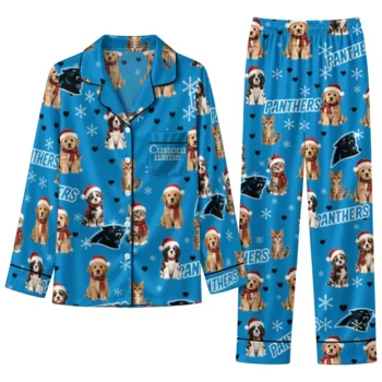 Carolina Panthers Long Pajama Set Customized Animal Scatter Blue Best Selling