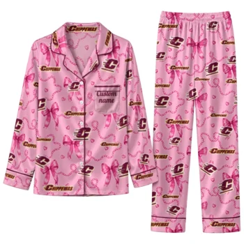 Central Michigan Chippewas Long Pajama Set Customized Ribbon Chains Maroon Best Selling