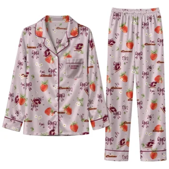 Central Michigan Chippewas Long Pajama Set Customized Ribbon Florals Maroon Best Selling