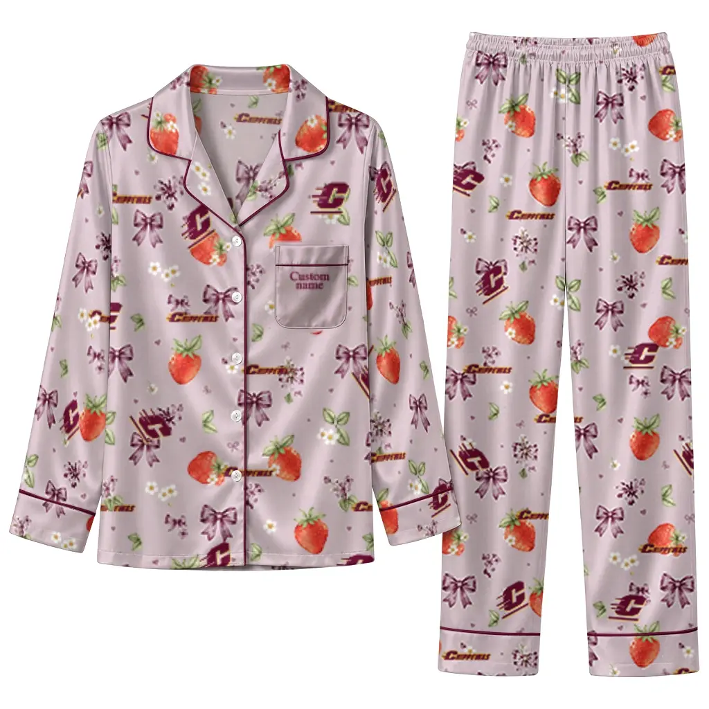 Central Michigan Chippewas Long Pajama Set Customized Ribbon Florals Maroon Best Selling Central Michigan Chippewas Long Pajama Set Customized Ribbon Florals Maroon Best Selling