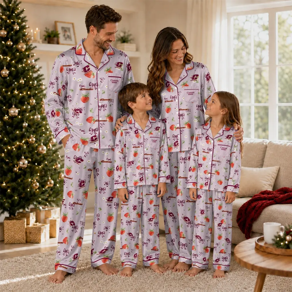 Central Michigan Chippewas Long Pajama Set Customized Ribbon Florals Maroon Latest Model Central Michigan Chippewas Long Pajama Set Customized Ribbon Florals Maroon Latest Model