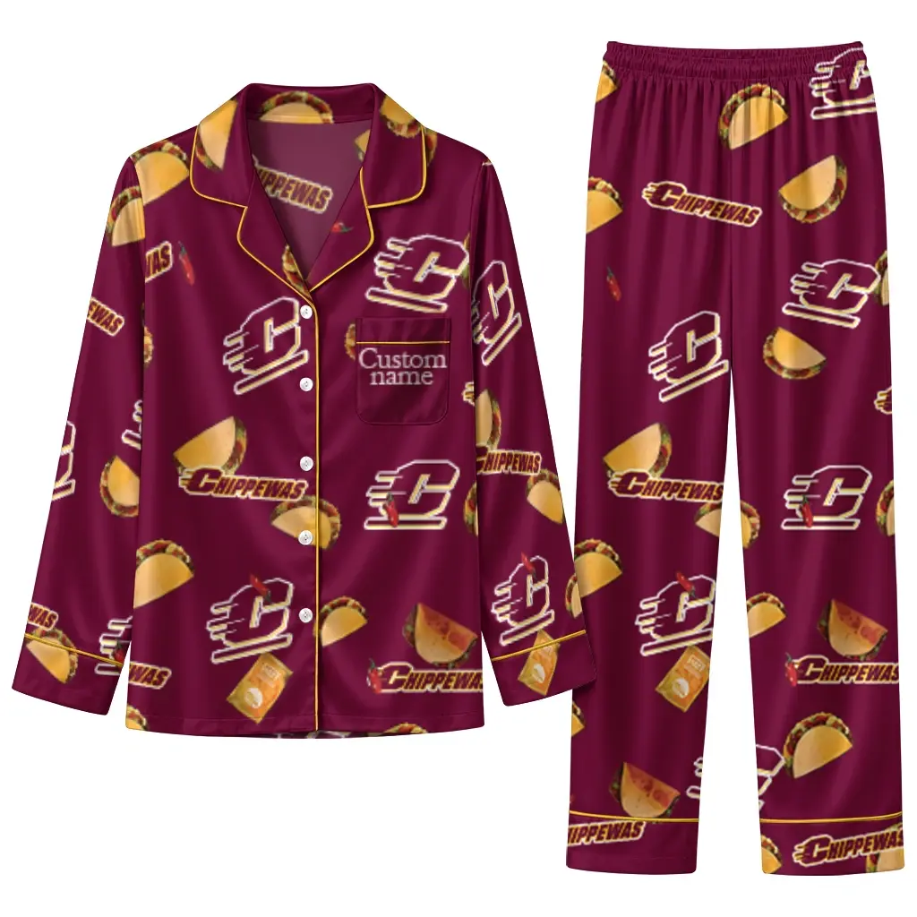 Central Michigan Chippewas Long Pajama Set Customized Snack Scatter Maroon Best Selling Central Michigan Chippewas Long Pajama Set Customized Snack Scatter Maroon Best Selling