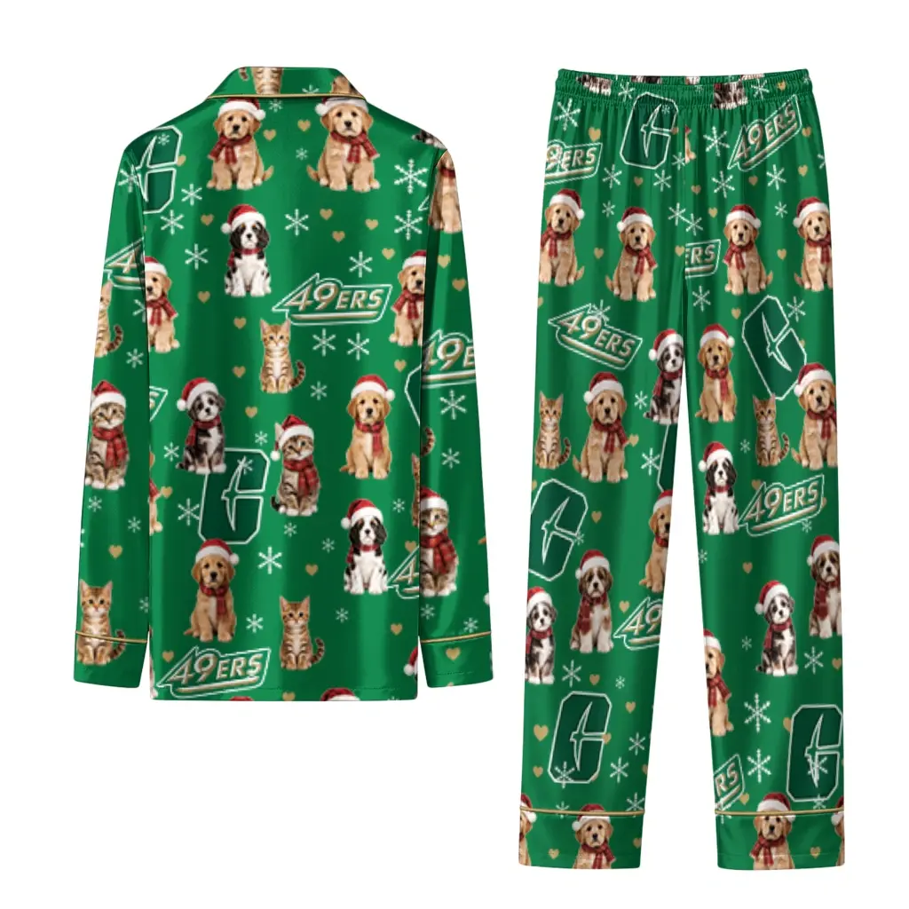 Charlotte 49ers Long Pajama Set Customized Animal Scatter Green Fashion Forward Charlotte 49ers Long Pajama Set Customized Animal Scatter Green Fashion Forward