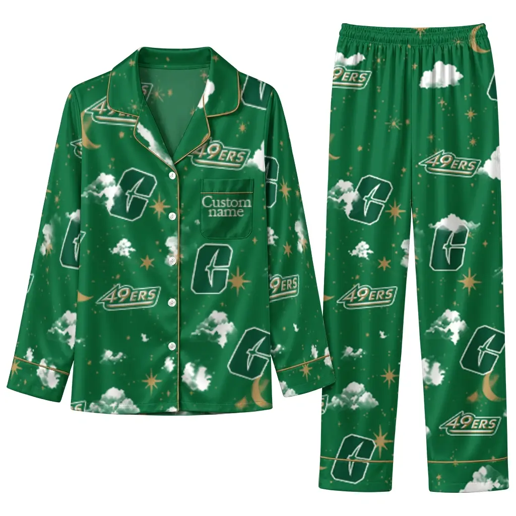 Charlotte 49ers Long Pajama Set Customized Cloud Stars Green Best Selling Charlotte 49ers Long Pajama Set Customized Cloud Stars Green Best Selling
