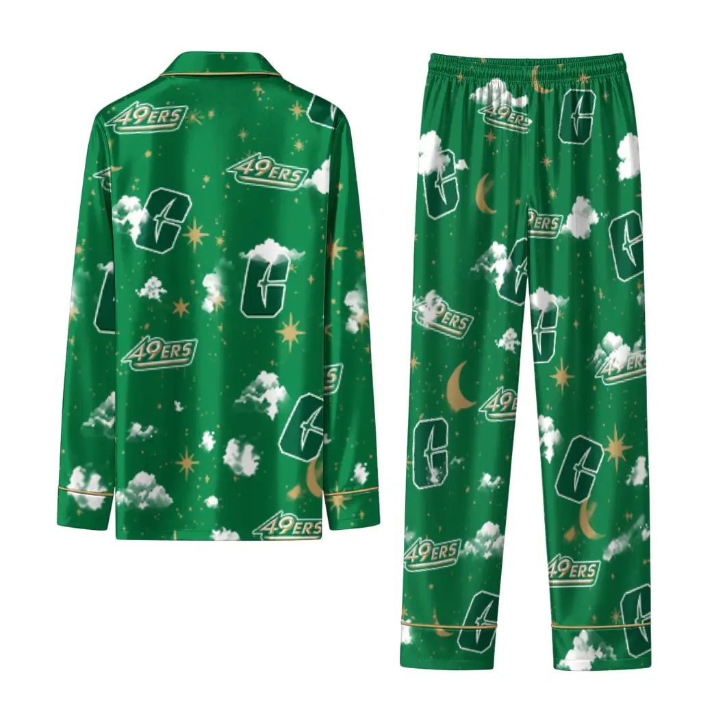 Charlotte 49ers Long Pajama Set Customized Cloud Stars Green Fashion Forward Charlotte 49ers Long Pajama Set Customized Cloud Stars Green Fashion Forward