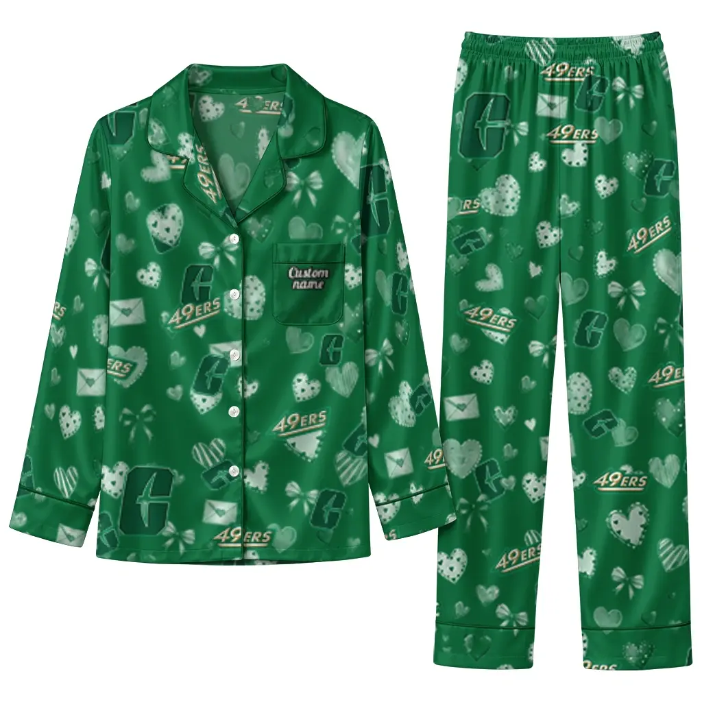 Charlotte 49ers Long Pajama Set Customized Heart Charms Green Best Selling Charlotte 49ers Long Pajama Set Customized Heart Charms Green Best Selling