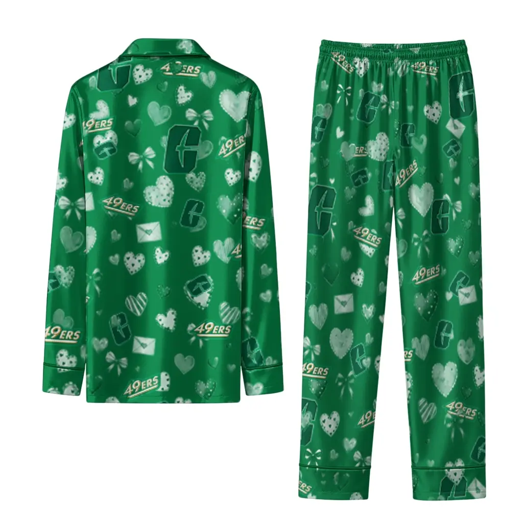 Charlotte 49ers Long Pajama Set Customized Heart Charms Green Fashion Forward Charlotte 49ers Long Pajama Set Customized Heart Charms Green Fashion Forward