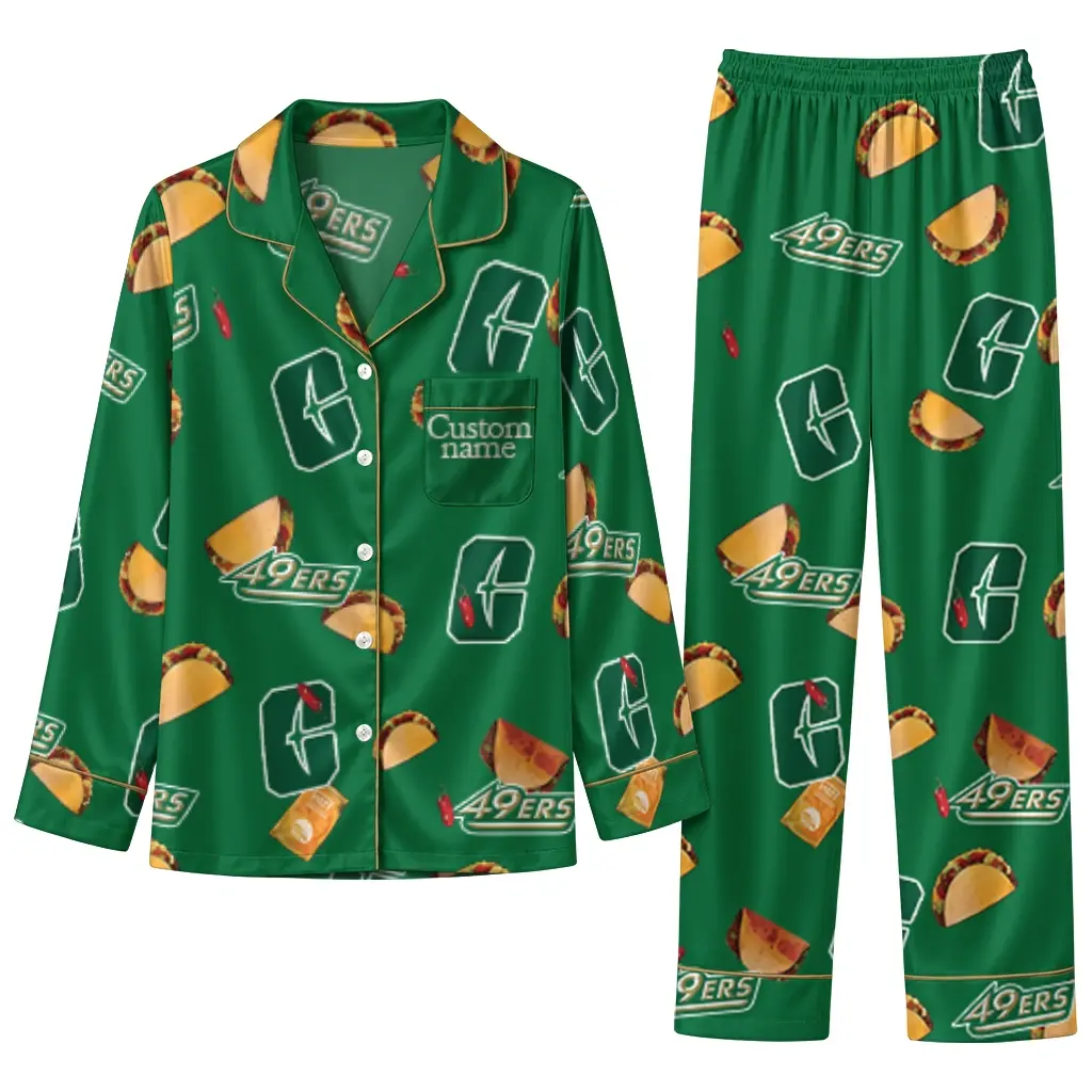 Charlotte 49ers Long Pajama Set Customized Snack Scatter Green Best Selling Charlotte 49ers Long Pajama Set Customized Snack Scatter Green Best Selling