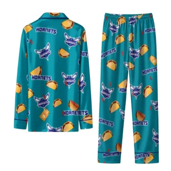 Charlotte Hornets Long Pajama Set Custom Snack Scatter Teal Fashion Forward
