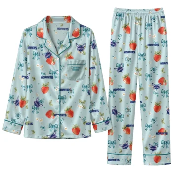 charlotte hornets long pajama set customized ribbon florals teal best selling.webp