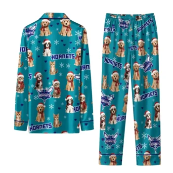 Charlotte Hornets Long Pajama Set Personalized Animal Scatter Teal Fashion Forward