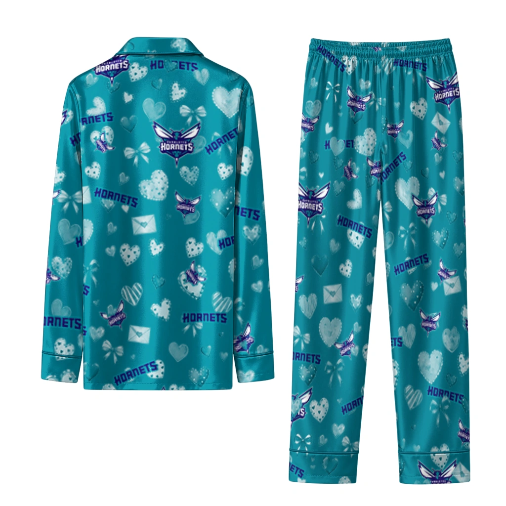 charlotte hornets long pajama set personalized heart charms teal fashion forward.webp charlotte hornets long pajama set personalized heart charms teal fashion forward.webp
