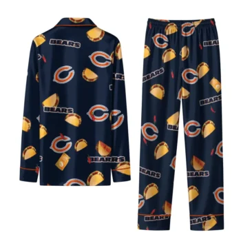 Chicago Bears Long Pajama Set Custom Snack Scatter Blue Fashion Forward