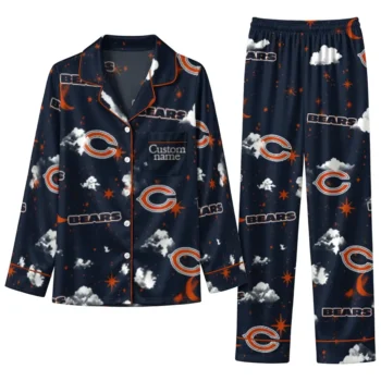 Chicago Bears Long Pajama Set Customized Cloud Stars Blue Best Selling