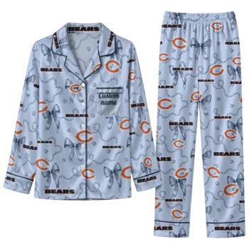 chicago bears long pajama set customized ribbon chains blue best selling.webp