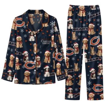 Chicago Bears Long Pajama Set Personalized Animal Scatter Blue Best Selling