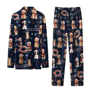 Chicago Bears Long Pajama Set Personalized Animal Scatter Blue Fashion Forward