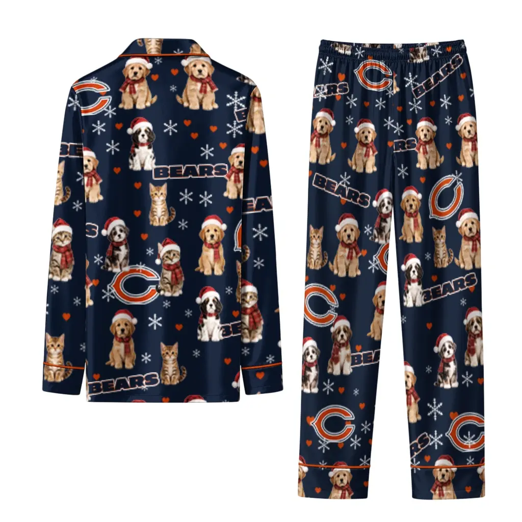 Chicago Bears Long Pajama Set Personalized Animal Scatter Blue Fashion Forward Chicago Bears Long Pajama Set Personalized Animal Scatter Blue Fashion Forward