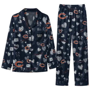 chicago bears long pajama set personalized heart charms blue best selling.webp