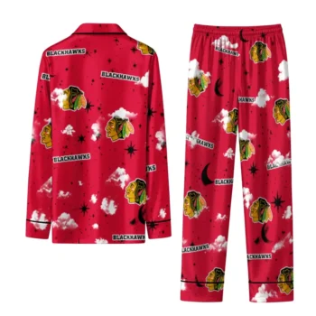 Chicago Blackhawks Long Pajama Set Customized Cloud Stars Red Fashion Forward