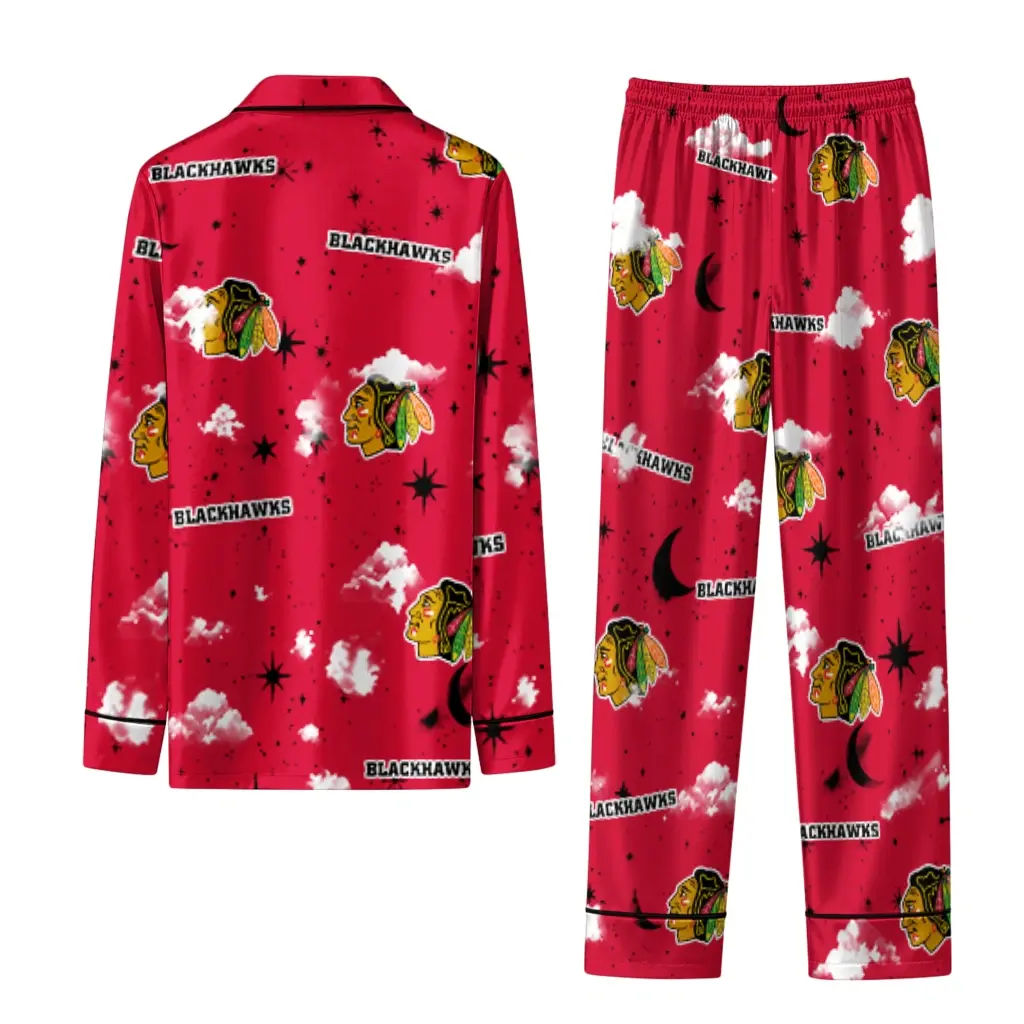 Chicago Blackhawks Long Pajama Set Customized Cloud Stars Red Fashion Forward Chicago Blackhawks Long Pajama Set Customized Cloud Stars Red Fashion Forward