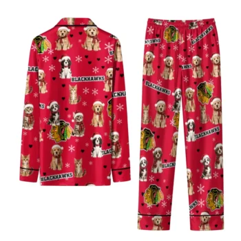 Chicago Blackhawks Long Pajama Set Personalized Animal Scatter Red Fashion Forward