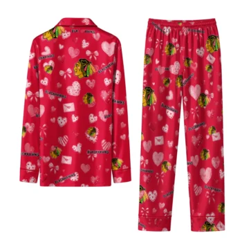 chicago blackhawks long pajama set personalized heart charms red fashion forward.webp