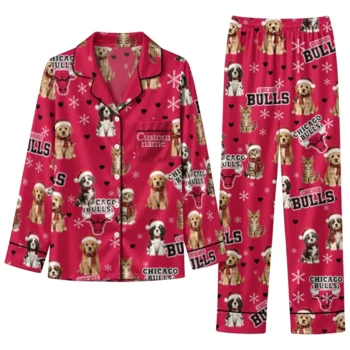 Chicago Bulls Long Pajama Set Custom Animal Scatter Red Best Selling