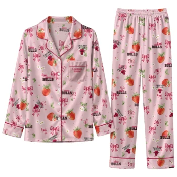 chicago bulls long pajama set personalized ribbon florals red best selling.webp