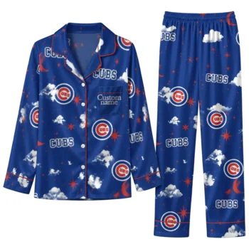 Chicago Cubs Long Pajama Set Custom Cloud Stars Blue Best Selling
