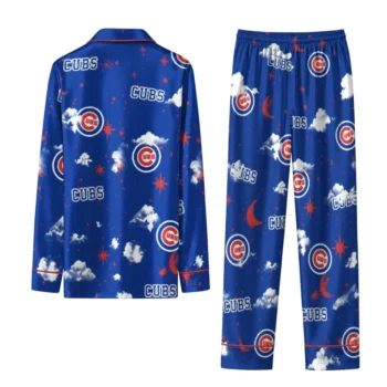Chicago Cubs Long Pajama Set Custom Cloud Stars Blue Fashion Forward