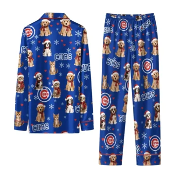 Chicago Cubs Long Pajama Set Customized Animal Scatter Blue Fashion Forward
