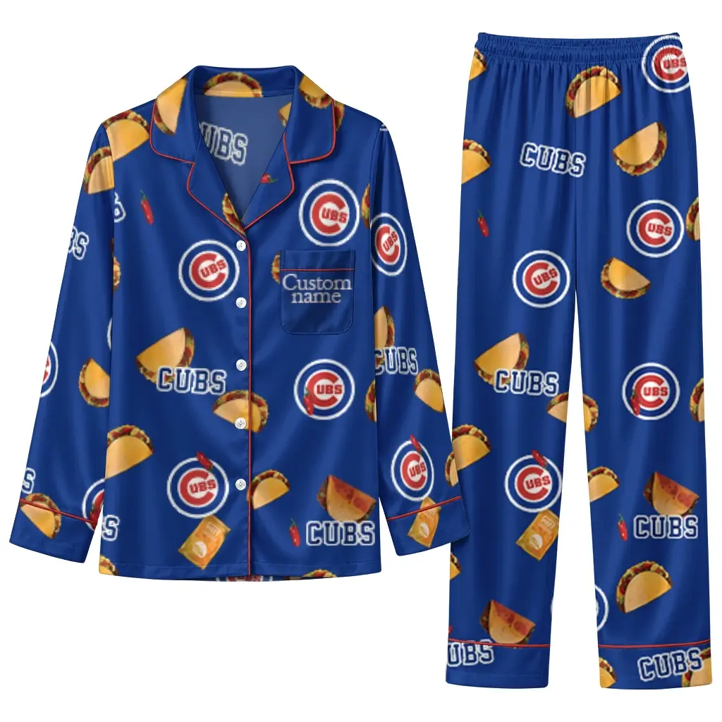 Chicago Cubs Long Pajama Set Personalized Snack Scatter Blue Best Selling Chicago Cubs Long Pajama Set Personalized Snack Scatter Blue Best Selling