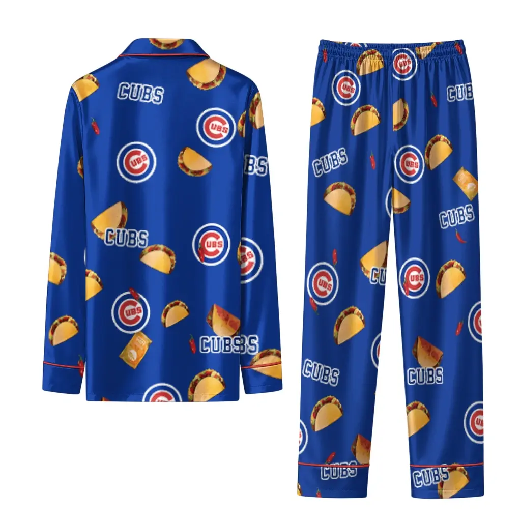 Chicago Cubs Long Pajama Set Personalized Snack Scatter Blue Fashion Forward Chicago Cubs Long Pajama Set Personalized Snack Scatter Blue Fashion Forward