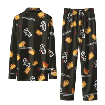Chicago White Sox Long Pajama Set Custom Snack Scatter Black Fashion Forward