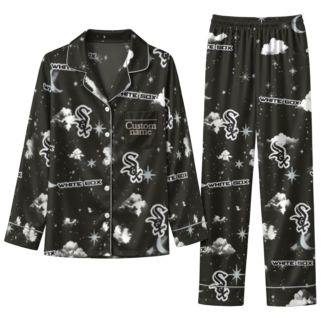 Chicago White Sox Long Pajama Set Customized Cloud Stars Black Best Selling Chicago White Sox Long Pajama Set Customized Cloud Stars Black Best Selling