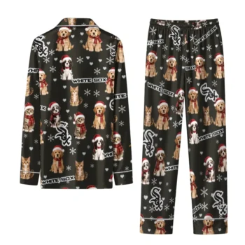 Chicago White Sox Long Pajama Set Personalized Animal Scatter Black Fashion Forward