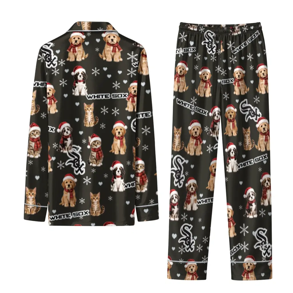 Chicago White Sox Long Pajama Set Personalized Animal Scatter Black Fashion Forward Chicago White Sox Long Pajama Set Personalized Animal Scatter Black Fashion Forward